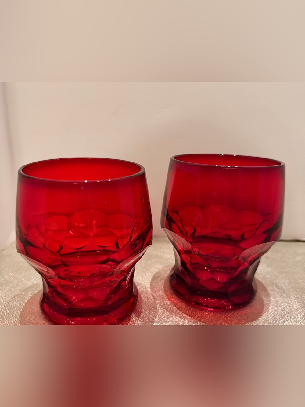Vtg. Ruby Red Thumbprint Glass Tumbler.